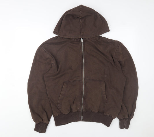 Zara Men's Brown Hooded Full Zip Fleece Lined Basic Jacket Size S