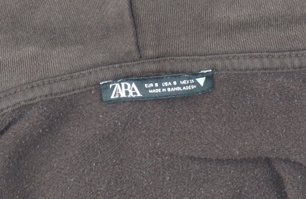 Zara Men's Brown Hooded Full Zip Fleece Lined Basic Jacket Size S