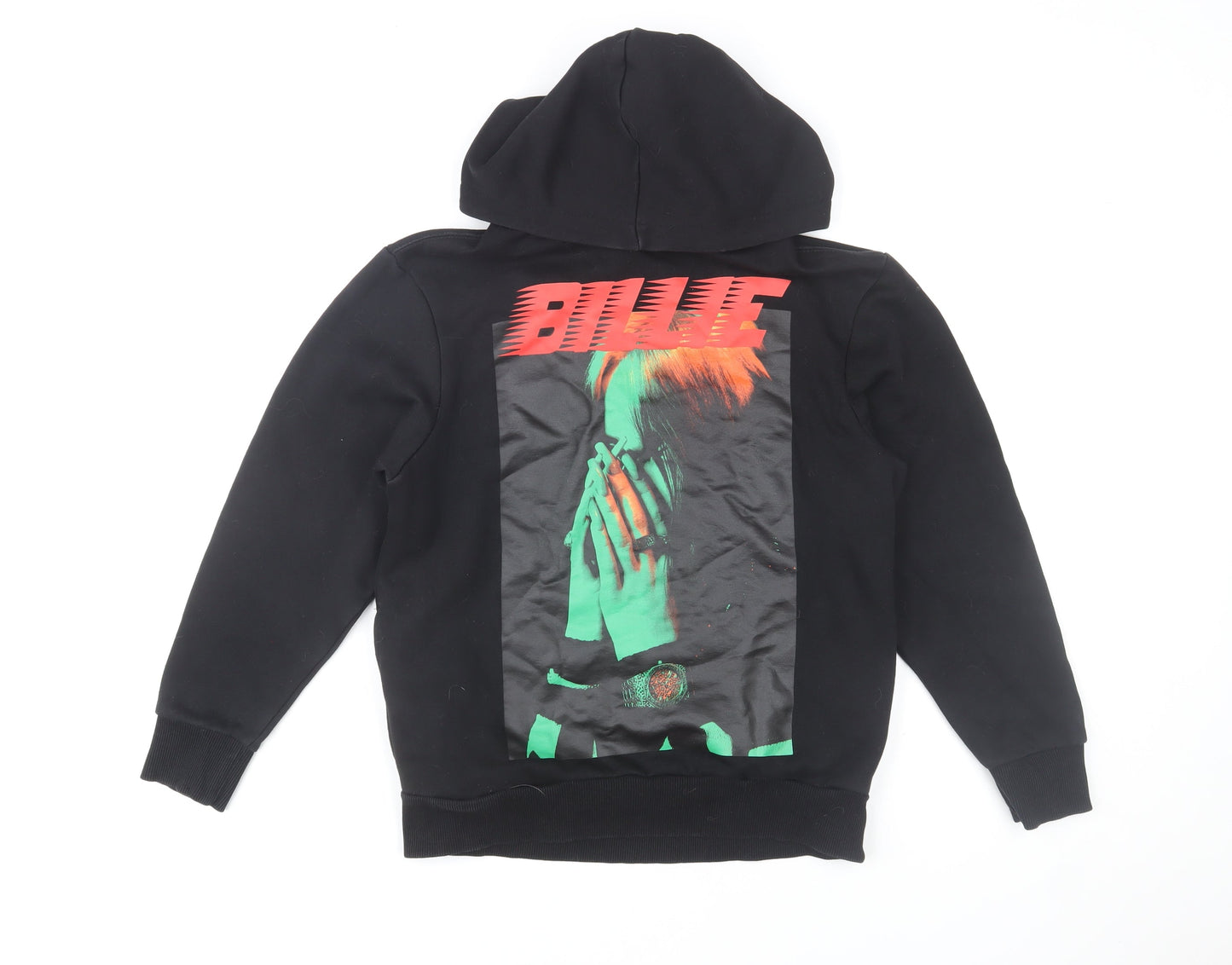 Bershka Girls Black Hoodie 10-12 Years Graphic Print Pullover Sweatshirt