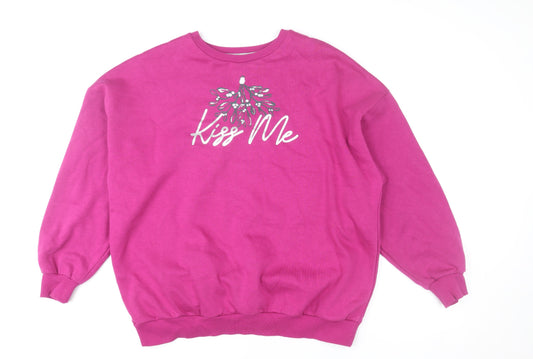 George Women’s Pink Kiss Me Pullover Sweatshirt M 12-14 Cotton Blend