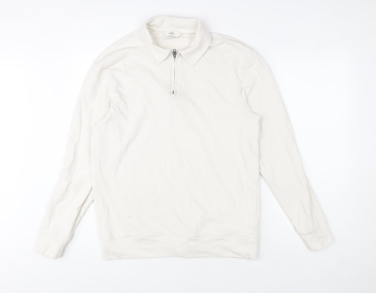 Mens UK Size M Marks and Spencer Ivory 1/2 Zip Sweatshirt