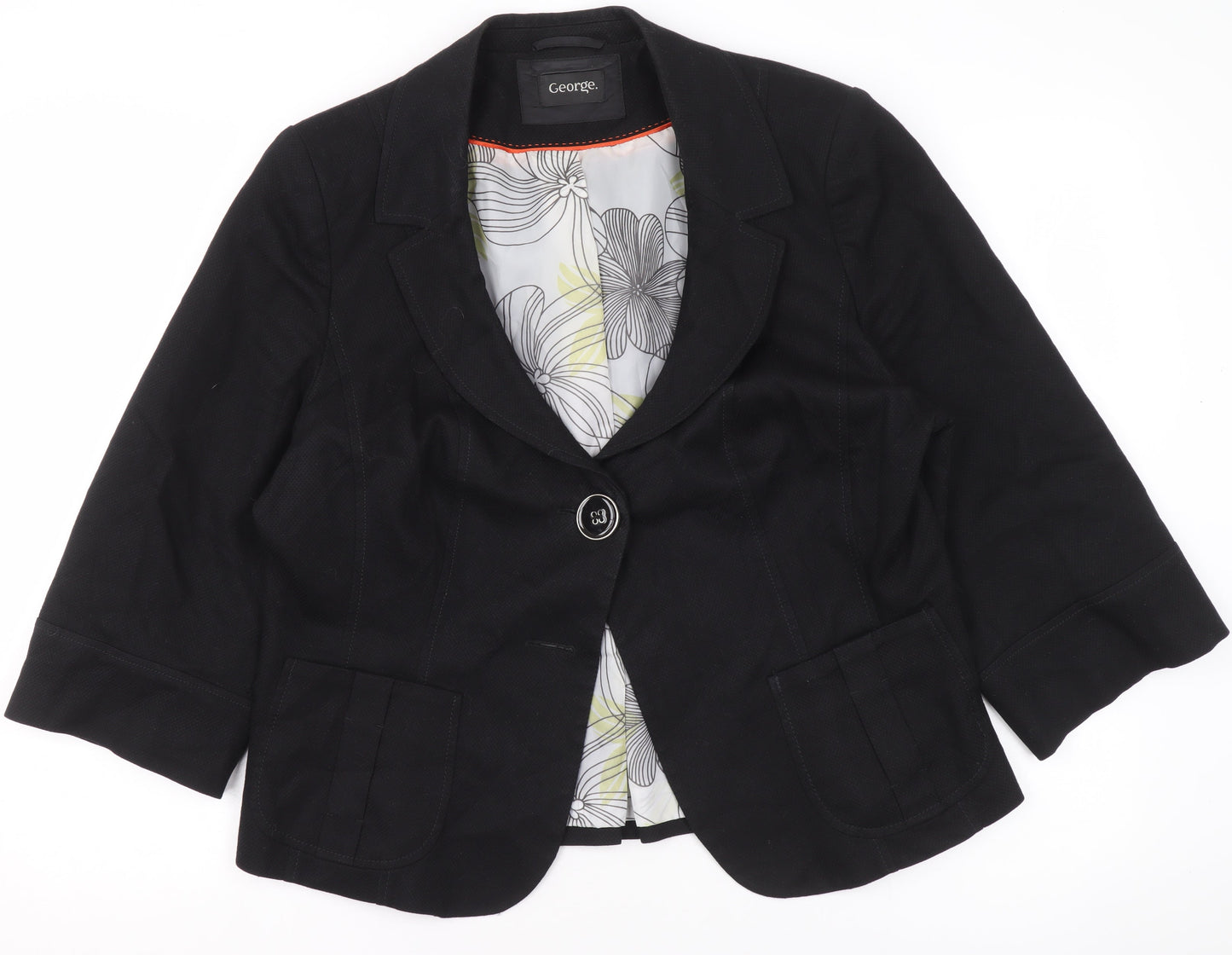 George Women's Black Blazer UK 18 Regular Fit One Button Lined Jacket