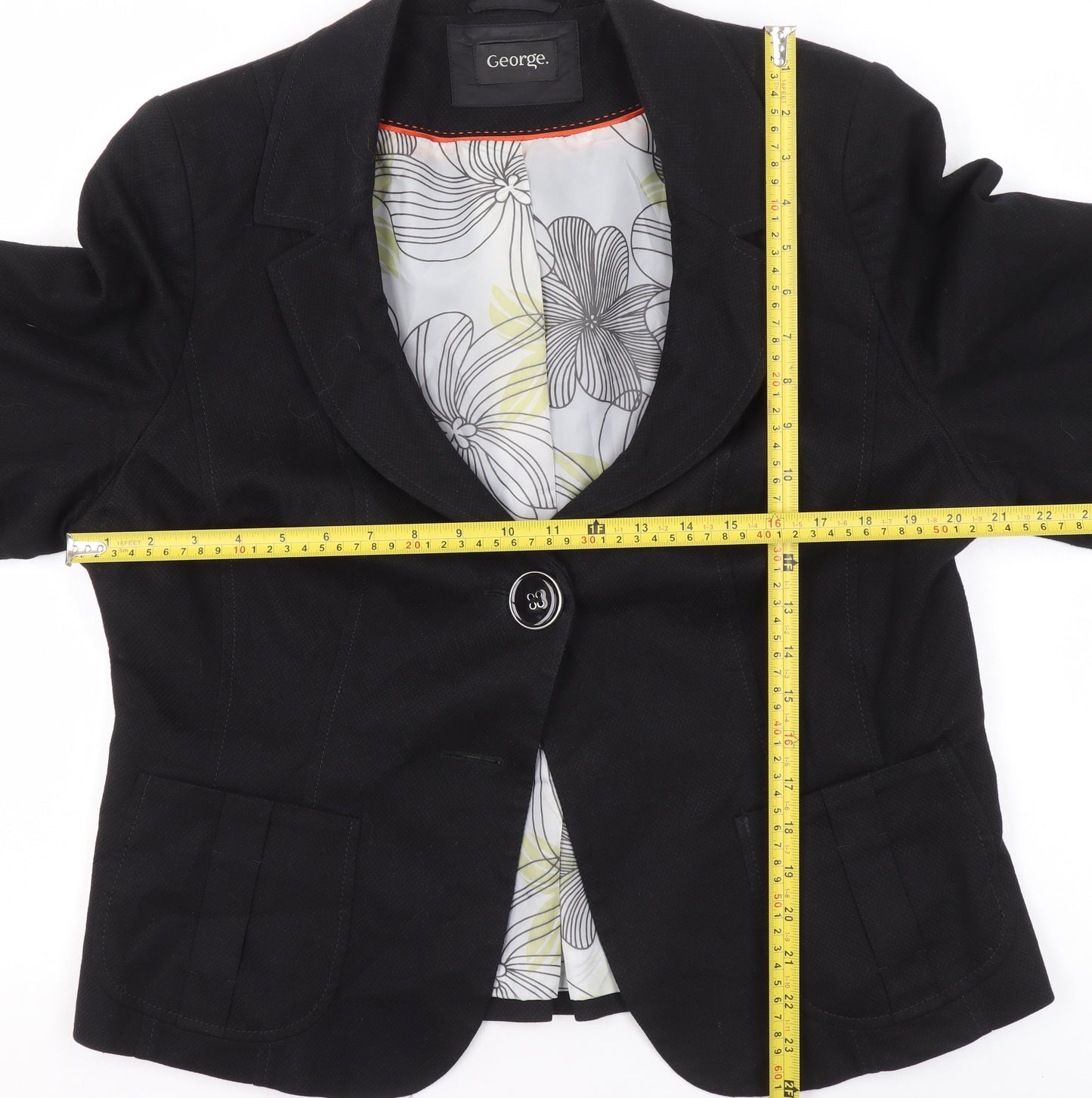 George Women's Black Blazer UK 18 Regular Fit One Button Lined Jacket