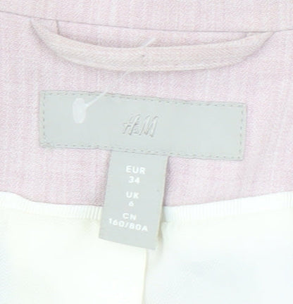 H&M Women's Pink Tailored Blazer UK 6 Single Breasted Slim Fit