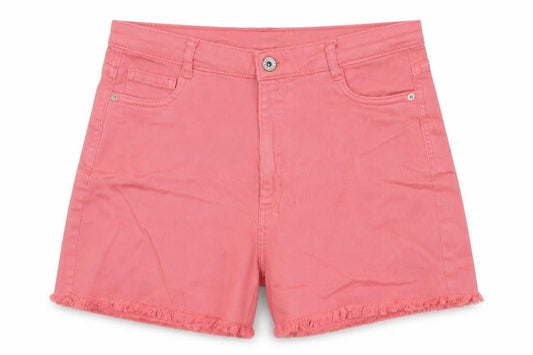 Front view of Mayoral Teens Pink, size 18, High-Rise Cut-Off Cotton Stretch Shorts