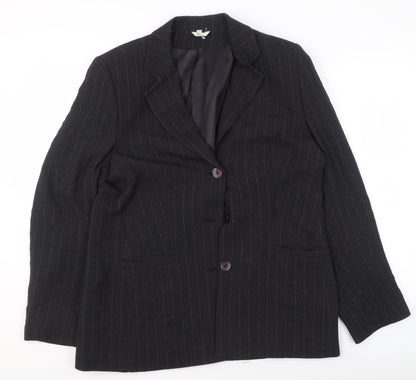 Klass Collection Women Black Pinstripe Blazer Size 16 Regular Fit Jacket