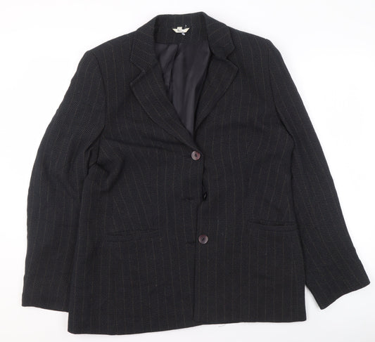 Klass Collection Women Black Pinstripe Blazer Size 16 Regular Fit Jacket