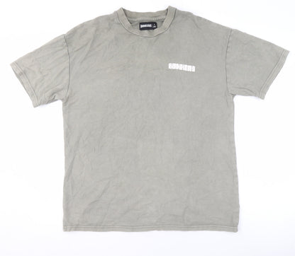 BONKERS Men's Grey Cotton Crew Neck Short Sleeve T-Shirt Size S