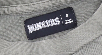 BONKERS Men's Grey Cotton Crew Neck Short Sleeve T-Shirt Size S