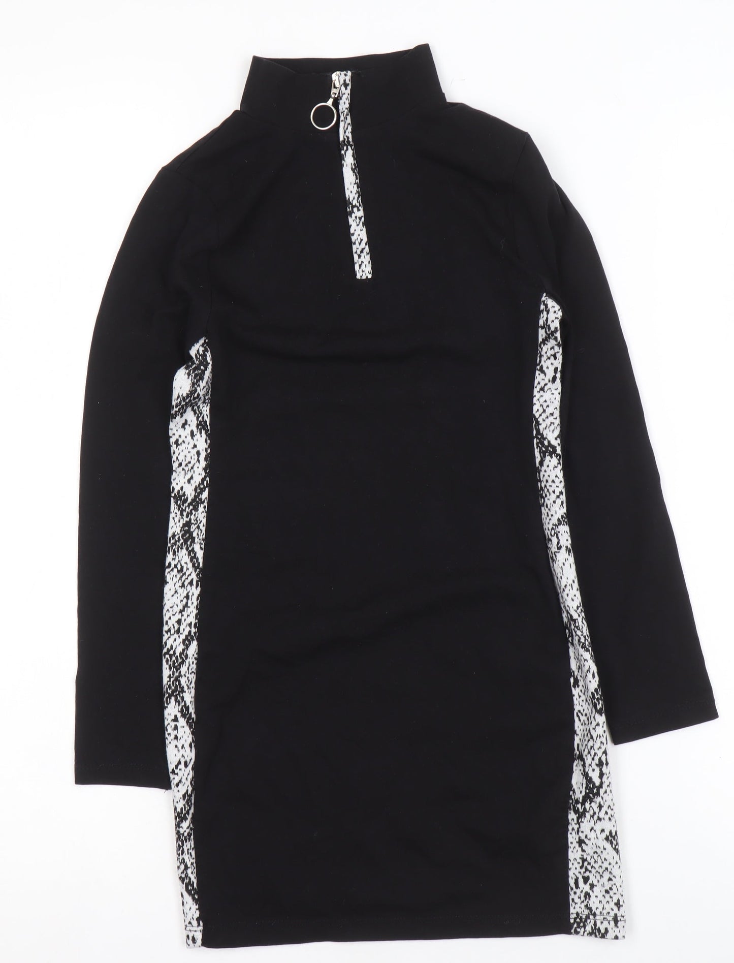 Candy Couture Girls Black Snake Print Panel Zip High Neck Dress Age 9