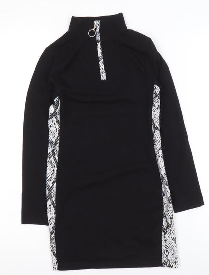 Candy Couture Girls Black Snake Print Panel Zip High Neck Dress Age 9
