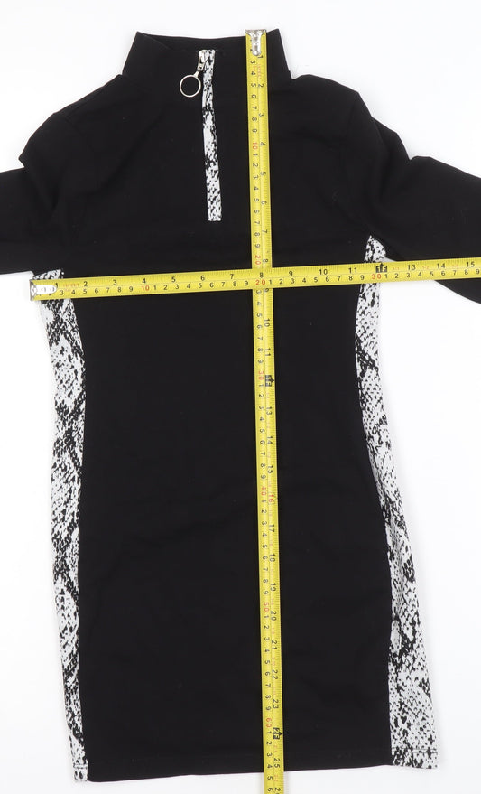 Candy Couture Girls Black Snake Print Panel Zip High Neck Dress Age 9