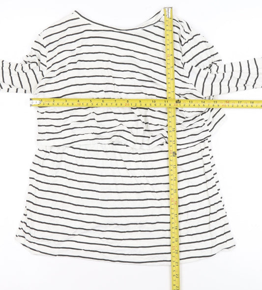 Boohoo Women’s White Striped Long Sleeve Jersey T-Shirt UK 10