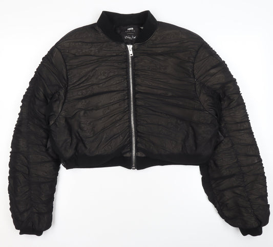 ASOS DESIGN Women Black Cropped Bomber Jacket UK 10 Quilted Zip Style