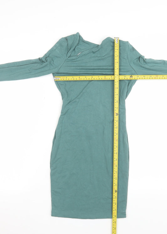 Oh Polly Women’s Green UK 6 Bodycon Long Sleeve Backless Dress