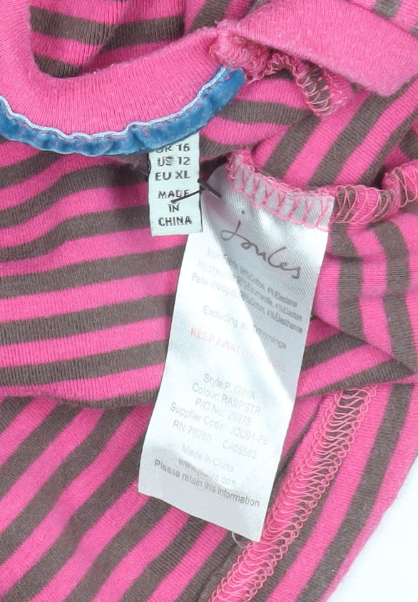 Joules Women’s Pink Striped Long Sleeve Jersey T-Shirt UK 16