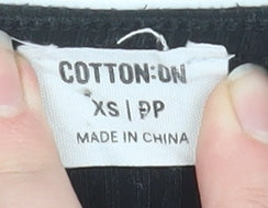 Cotton:On Women's Black Cropped Tie Front Ribbed Long Sleeve Top XS