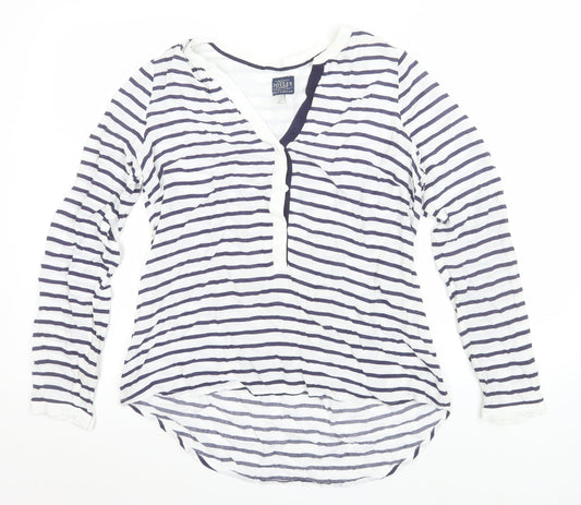 Joules Womens White Navy Striped Viscose Tunic Blouse UK 12