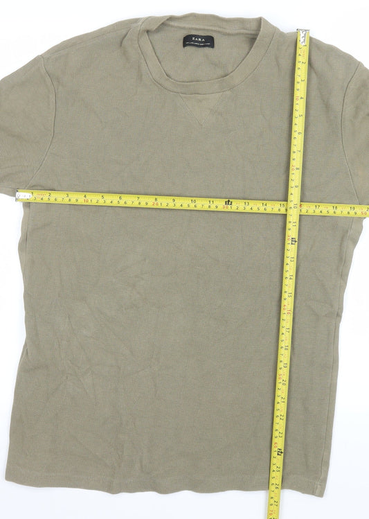 Zara Men's Beige Cotton Crew Neck Long Sleeve Pullover Sweatshirt L