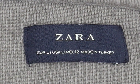 Zara Men's Beige Cotton Crew Neck Long Sleeve Pullover Sweatshirt L