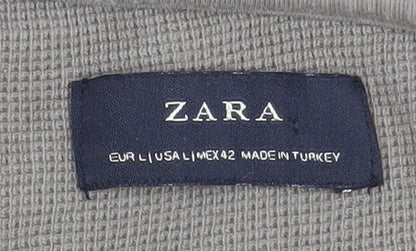 Zara Men's Beige Cotton Crew Neck Long Sleeve Pullover Sweatshirt L