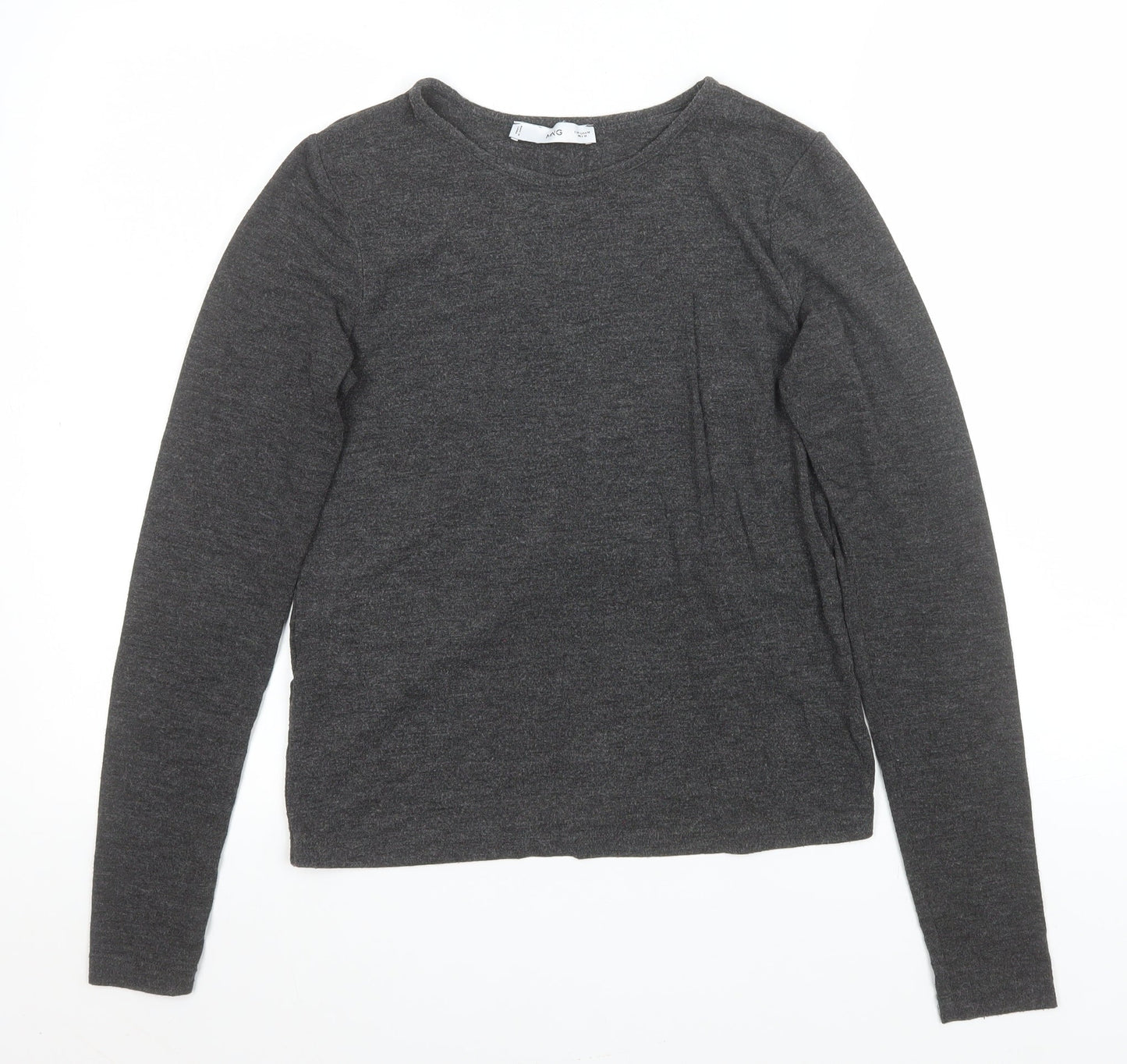 MNG Womens Grey Long Sleeve Basic Crew Neck Jersey Top Size M