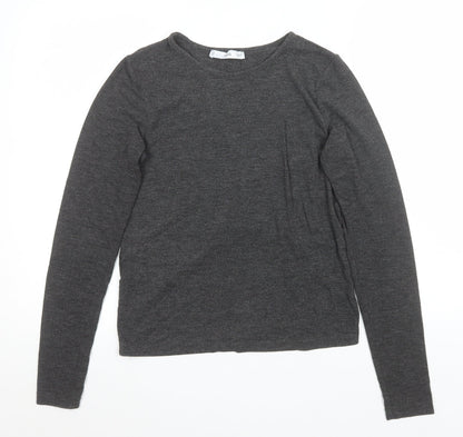 MNG Womens Grey Long Sleeve Basic Crew Neck Jersey Top Size M