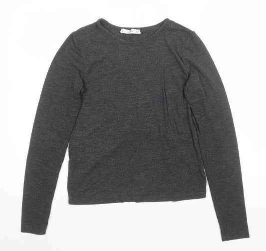 MNG Womens Grey Long Sleeve Basic Crew Neck Jersey Top Size M