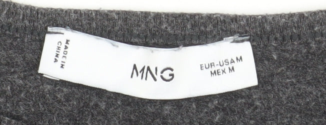 MNG Womens Grey Long Sleeve Basic Crew Neck Jersey Top Size M