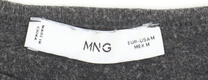 MNG Womens Grey Long Sleeve Basic Crew Neck Jersey Top Size M