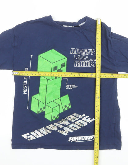 Marks and Spencer Boys Blue Minecraft Creeper Long Sleeve T-Shirt 10-11 Years