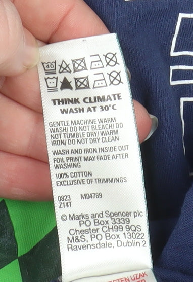 Marks and Spencer Boys Blue Minecraft Creeper Long Sleeve T-Shirt 10-11 Years