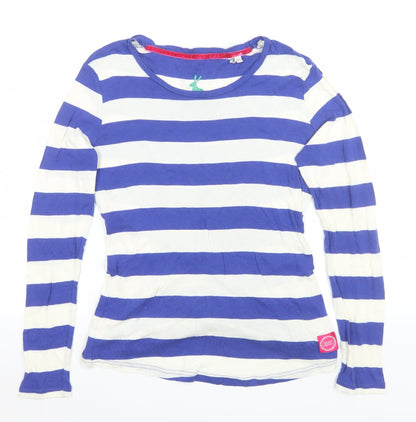 Joules Women Blue White Striped Long Sleeve Cotton T-Shirt Size 12