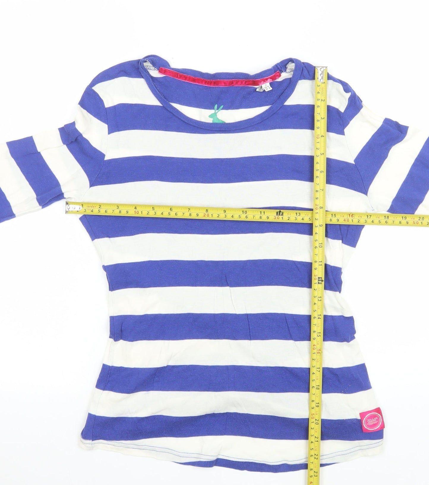 Joules Women Blue White Striped Long Sleeve Cotton T-Shirt Size 12