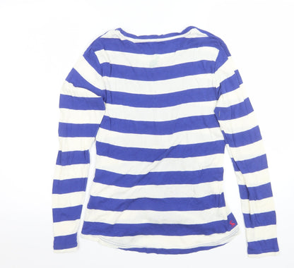 Joules Women Blue White Striped Long Sleeve Cotton T-Shirt Size 12