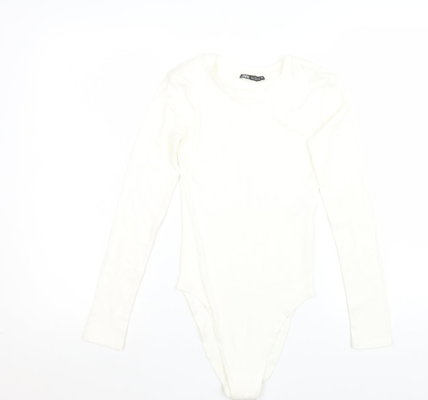 ZARA Women Ivory Long Sleeve Bodysuit Size S Stretch Cotton Blend