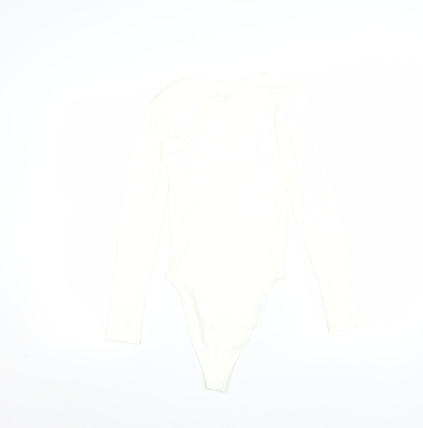 ZARA Women Ivory Long Sleeve Bodysuit Size S Stretch Cotton Blend