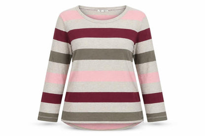 FatFace Women Beige Pink Striped Long Sleeve Cotton T-Shirt UK 8