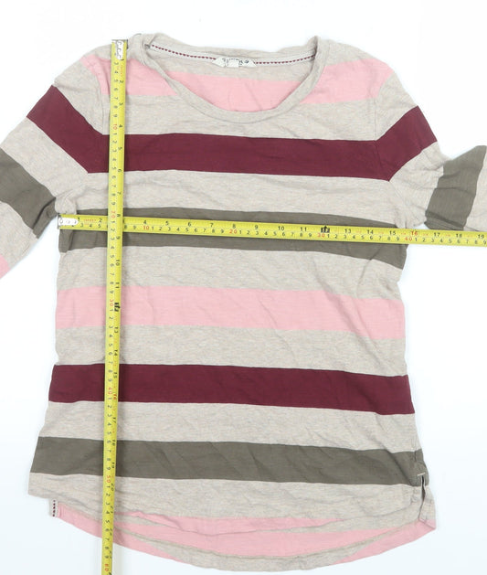 FatFace Women Beige Pink Striped Long Sleeve Cotton T-Shirt UK 8