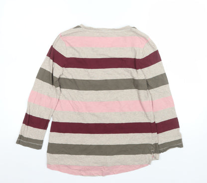FatFace Women Beige Pink Striped Long Sleeve Cotton T-Shirt UK 8