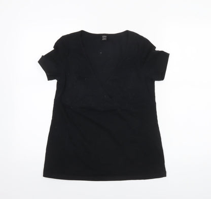 SHEIN Women's Black Size 8 Slim Fit V-Neck Wrap T-Shirt