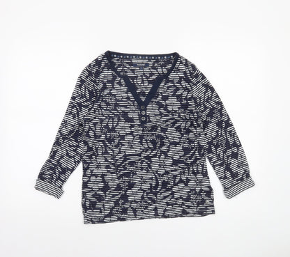 Maine New England Women's Blue Floral 3/4 Sleeve Cotton T-Shirt Size 12