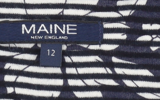 Maine New England Women's Blue Floral 3/4 Sleeve Cotton T-Shirt Size 12