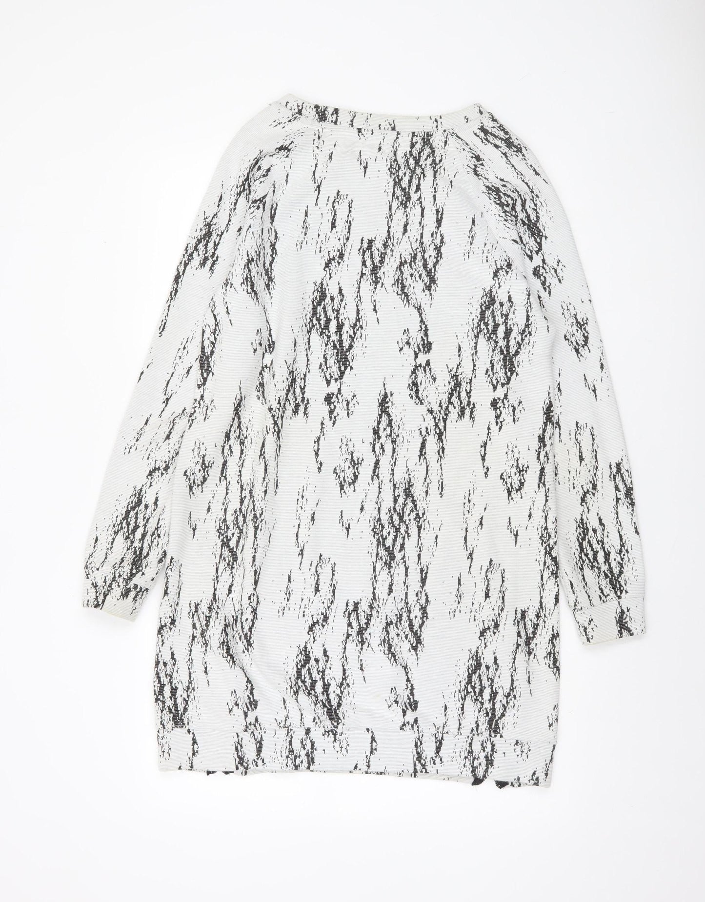 Next Women Grey Abstract Knit Shift Dress Size 14 Long Sleeve Zip Detail