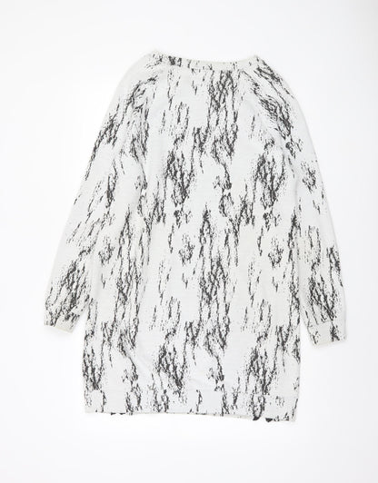 Next Women Grey Abstract Knit Shift Dress Size 14 Long Sleeve Zip Detail