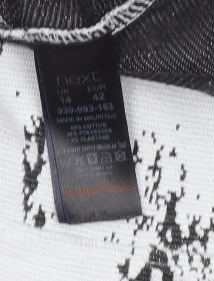 Next Women Grey Abstract Knit Shift Dress Size 14 Long Sleeve Zip Detail