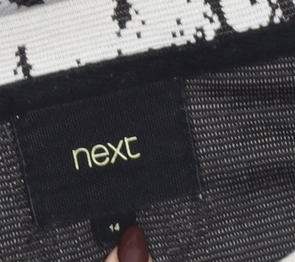 Next Women Grey Abstract Knit Shift Dress Size 14 Long Sleeve Zip Detail