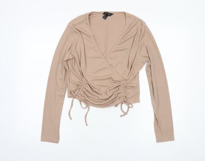 New Look Women Beige Wrap Long Sleeve Top UK 16 Regular Fit