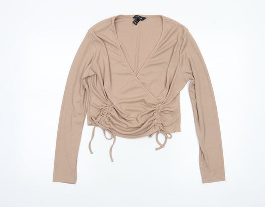 New Look Women Beige Wrap Long Sleeve Top UK 16 Regular Fit