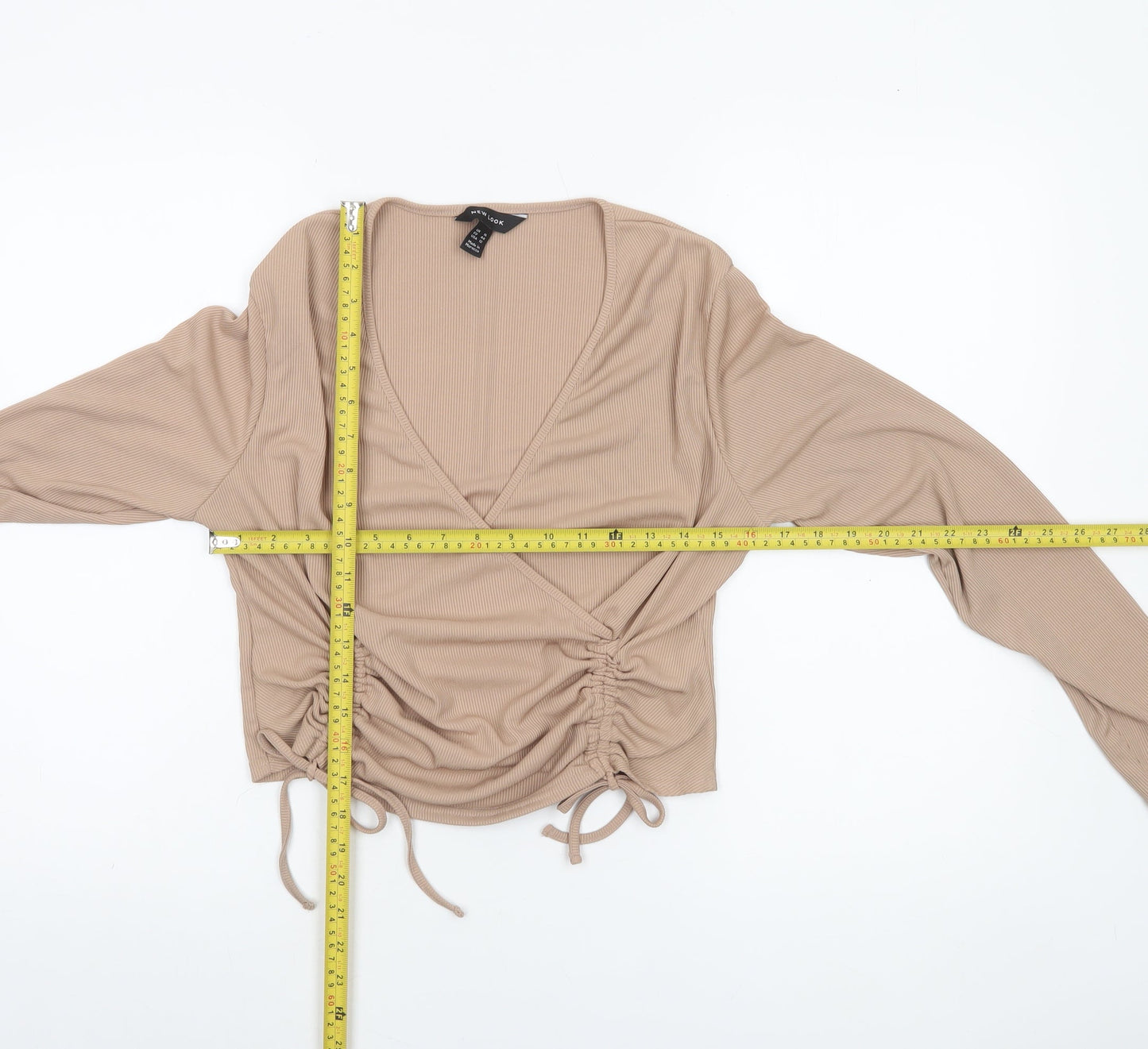 New Look Women Beige Wrap Long Sleeve Top UK 16 Regular Fit